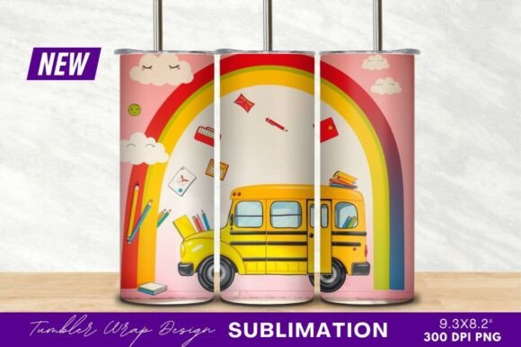 School Bus and Rainbow on Wall Tumbler
